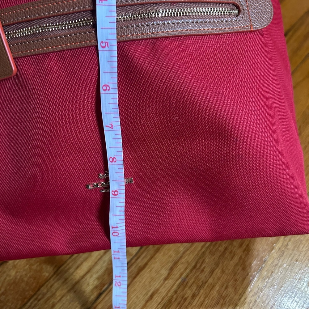 Coach Sawyer Tote Classic Red Canvas Pockets Deep Wide Orange Interior - Picture 14 of 16